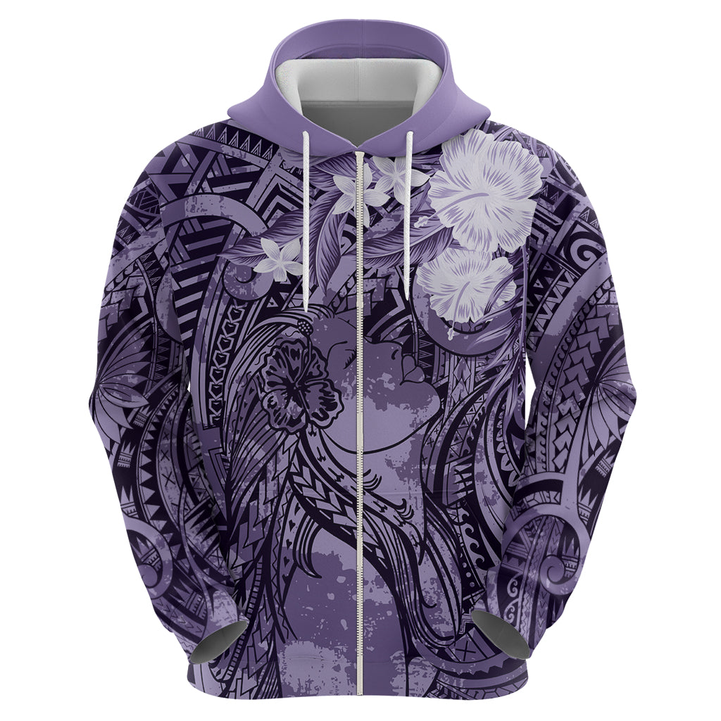 Pacific Beauty Girl Hoodie Violet Polyneisan Tribal Vintage Motif LT9 - Polynesian Pride