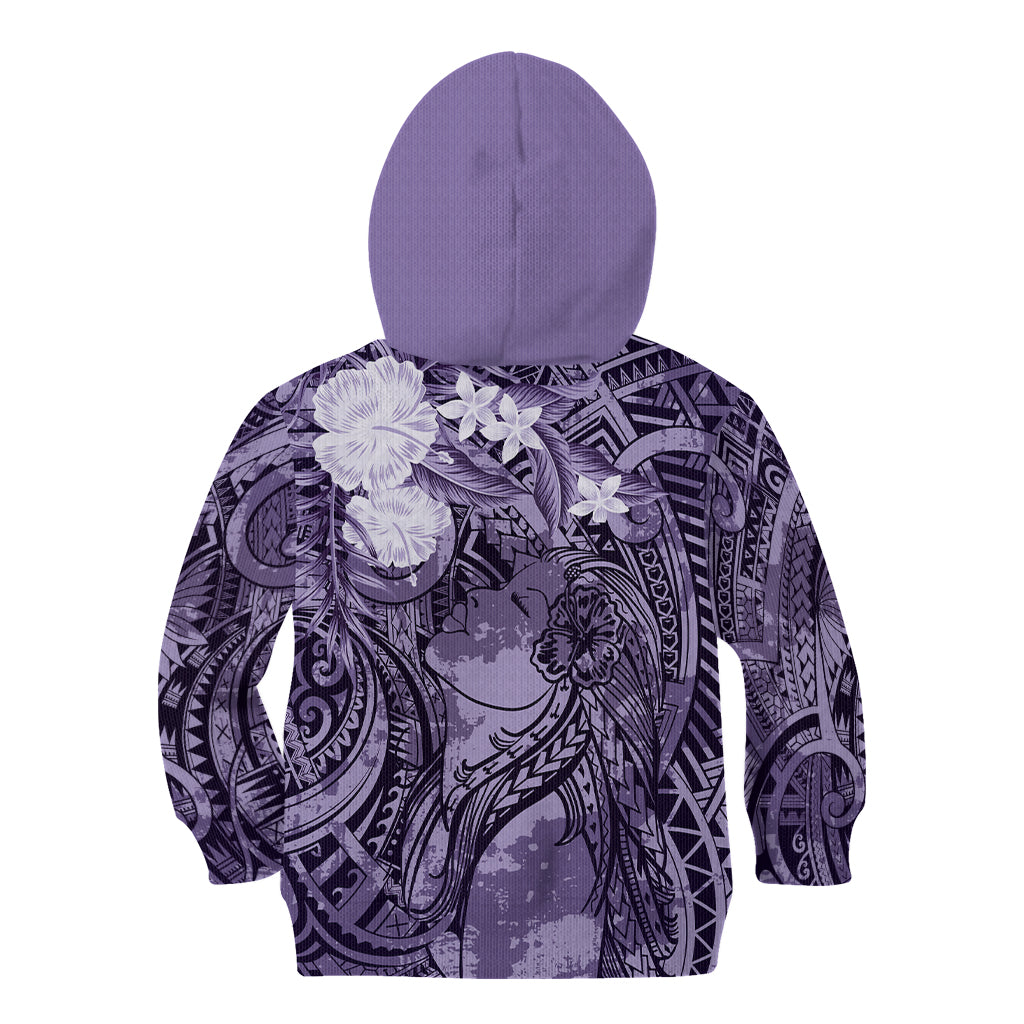 Pacific Beauty Girl Kid Hoodie Violet Polyneisan Tribal Vintage Motif LT9 - Polynesian Pride
