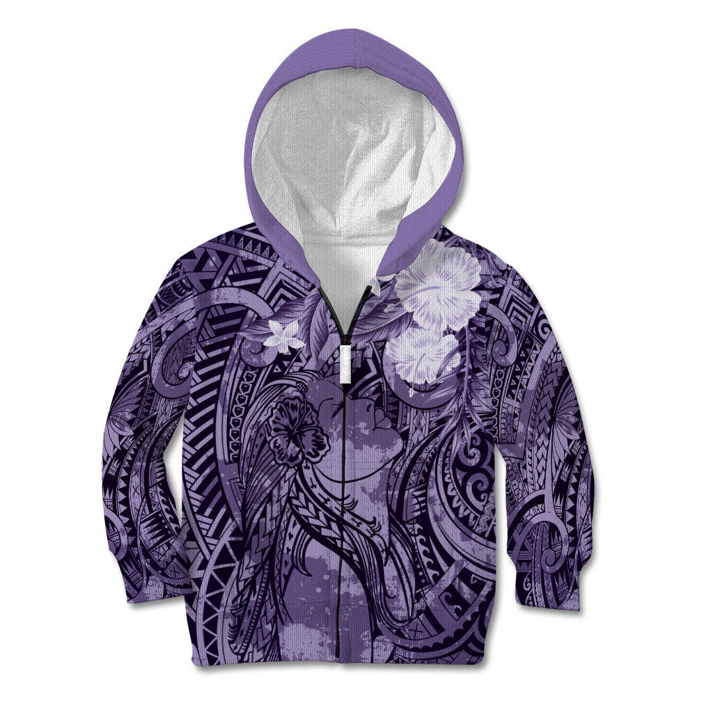 Pacific Beauty Girl Kid Hoodie Violet Polyneisan Tribal Vintage Motif LT9 Zip Hoodie Violet - Polynesian Pride