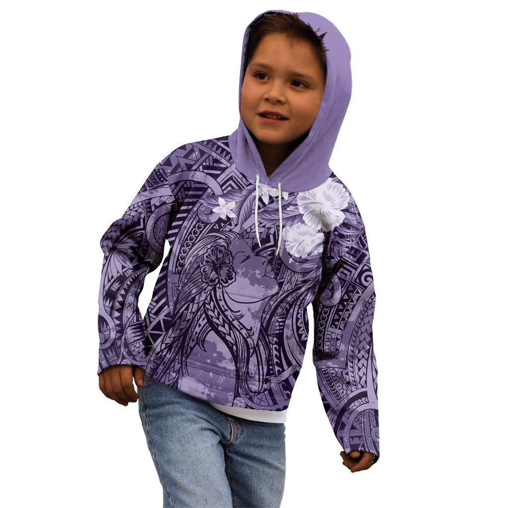Pacific Beauty Girl Kid Hoodie Violet Polyneisan Tribal Vintage Motif LT9 - Polynesian Pride