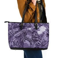 Pacific Beauty Girl Leather Tote Bag Violet Polyneisan Tribal Vintage Motif