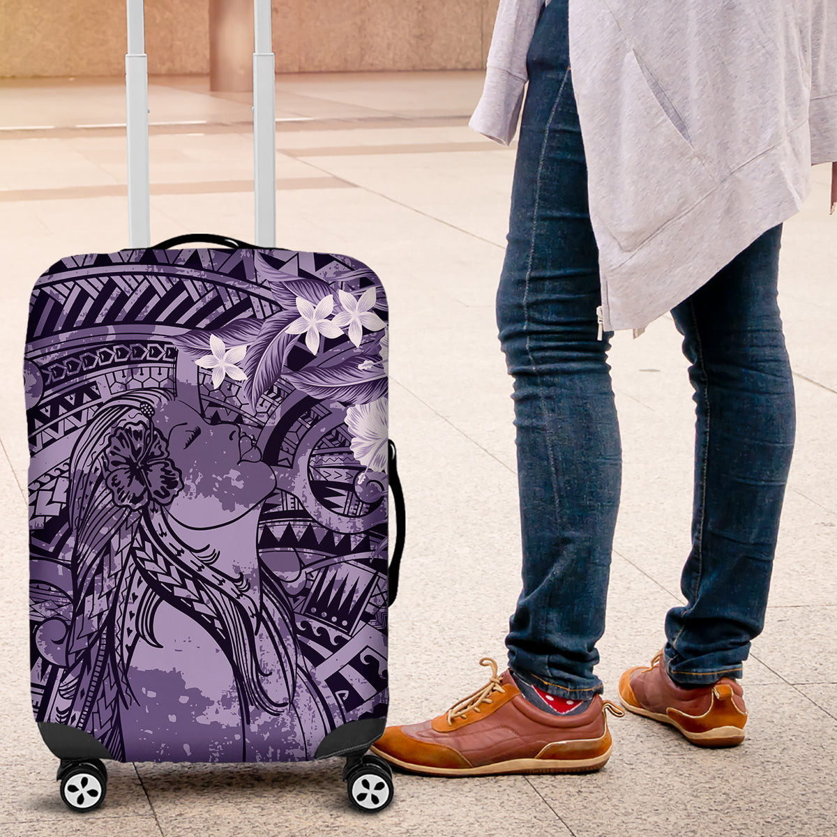 Pacific Beauty Girl Luggage Cover Violet Polyneisan Tribal Vintage Motif LT9 Violet - Polynesian Pride