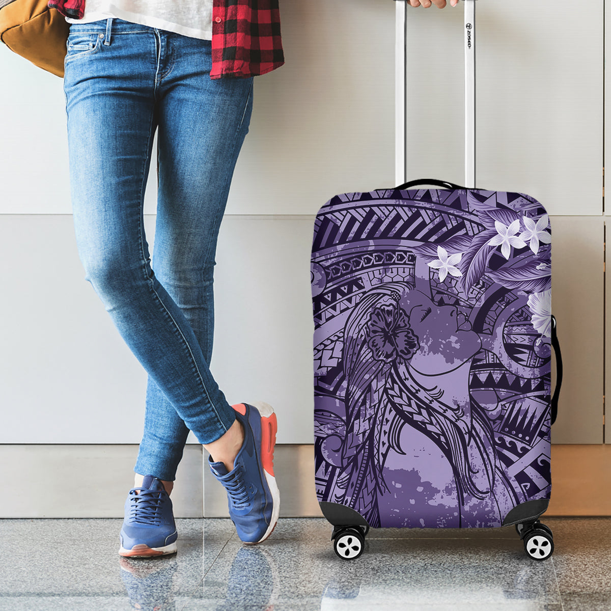 Pacific Beauty Girl Luggage Cover Violet Polyneisan Tribal Vintage Motif LT9 - Polynesian Pride