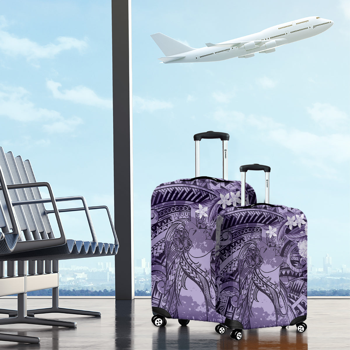 Pacific Beauty Girl Luggage Cover Violet Polyneisan Tribal Vintage Motif LT9 - Polynesian Pride