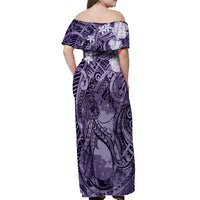 Pacific Beauty Girl Off Shoulder Maxi Dress Violet Polyneisan Tribal Vintage Motif LT9 - Polynesian Pride
