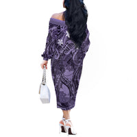 Pacific Beauty Girl Off The Shoulder Long Sleeve Dress Violet Polyneisan Tribal Vintage Motif LT9 - Polynesian Pride