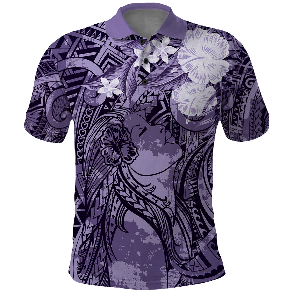 Pacific Beauty Girl Polo Shirt Violet Polyneisan Tribal Vintage Motif LT9 Violet - Polynesian Pride