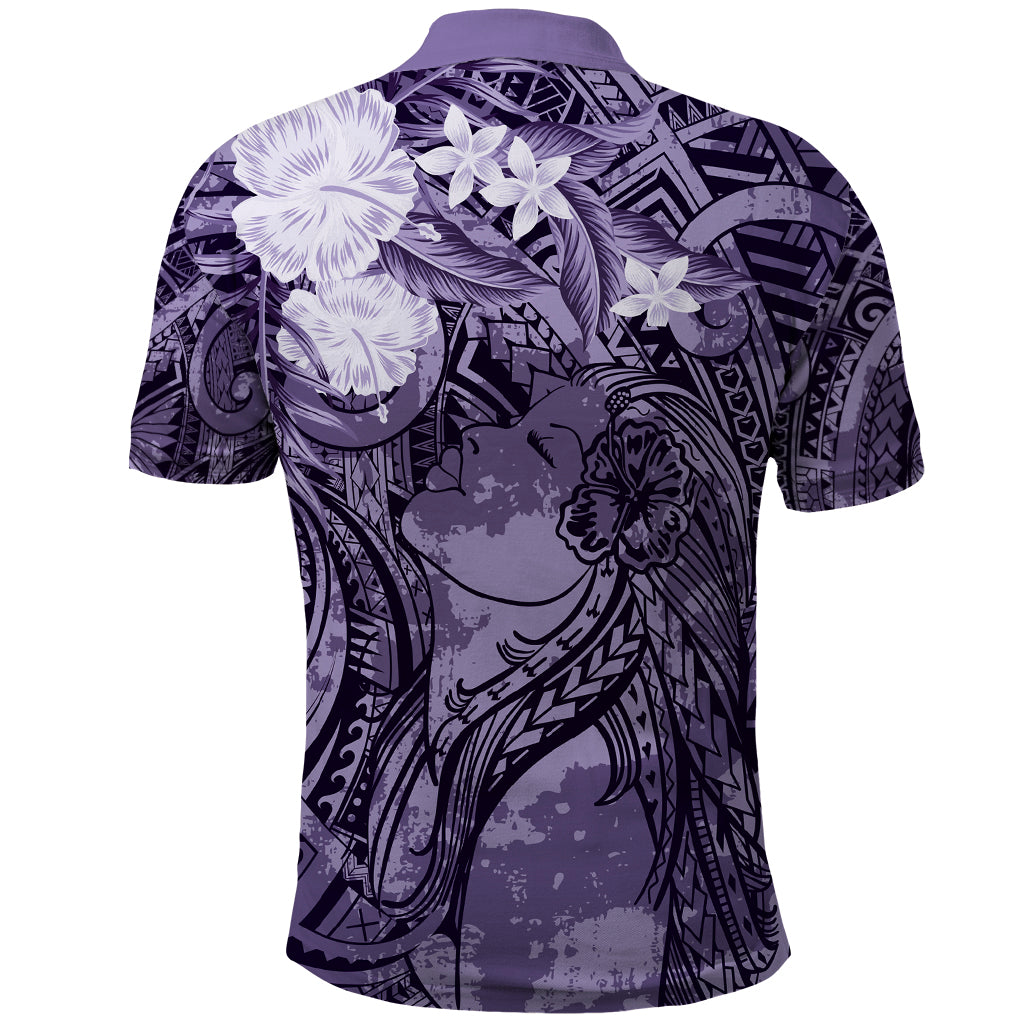 Pacific Beauty Girl Polo Shirt Violet Polyneisan Tribal Vintage Motif LT9 - Polynesian Pride