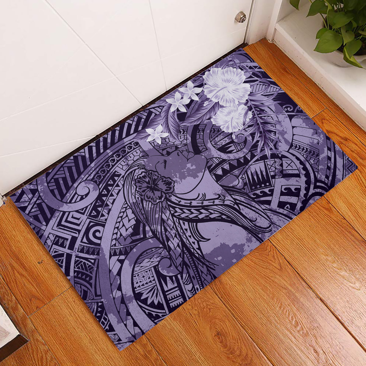 Pacific Beauty Girl Rubber Doormat Violet Polyneisan Tribal Vintage Motif LT9 Violet - Polynesian Pride