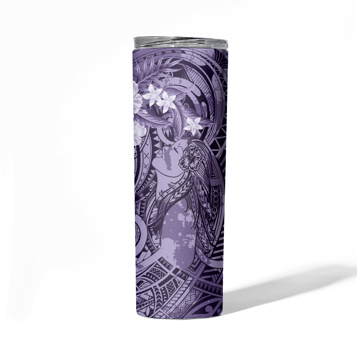 Pacific Beauty Girl Skinny Tumbler Violet Polyneisan Tribal Vintage Motif LT9 - Polynesian Pride