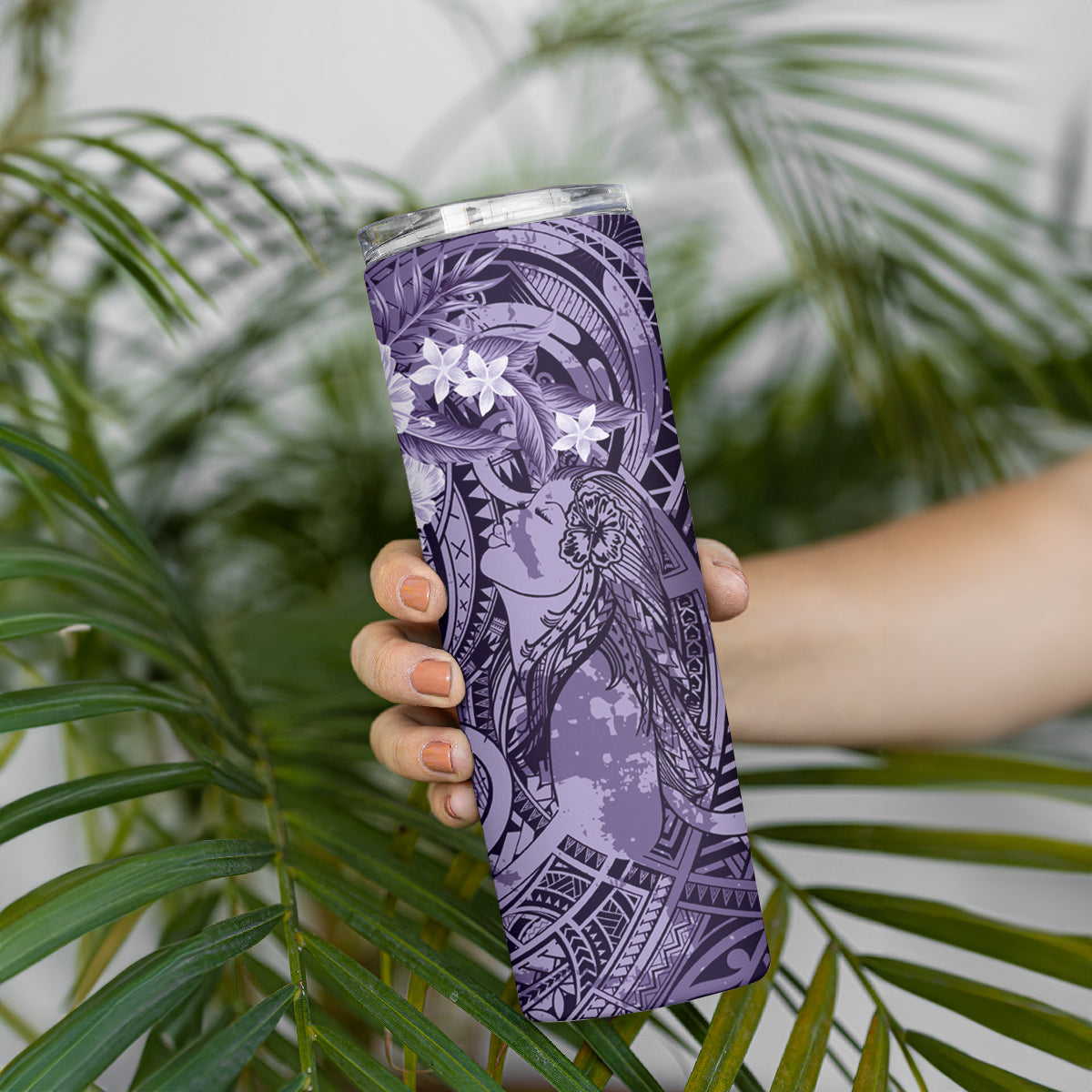 Pacific Beauty Girl Skinny Tumbler Violet Polyneisan Tribal Vintage Motif LT9 - Polynesian Pride