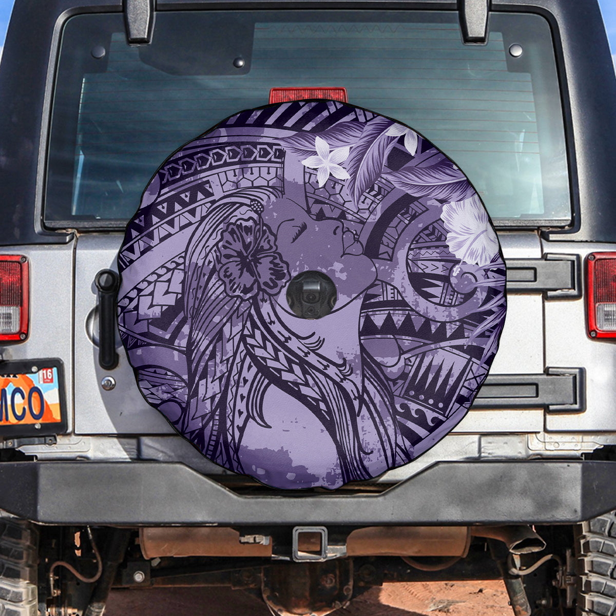 Pacific Beauty Girl Spare Tire Cover Violet Polyneisan Tribal Vintage Motif LT9 Violet - Polynesian Pride