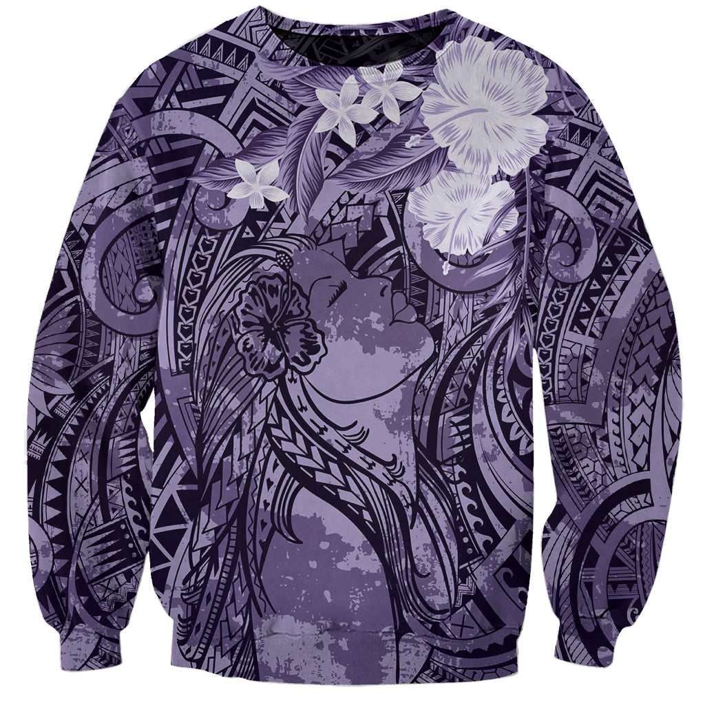 Pacific Beauty Girl Sweatshirt Violet Polyneisan Tribal Vintage Motif LT9 Unisex Violet - Polynesian Pride