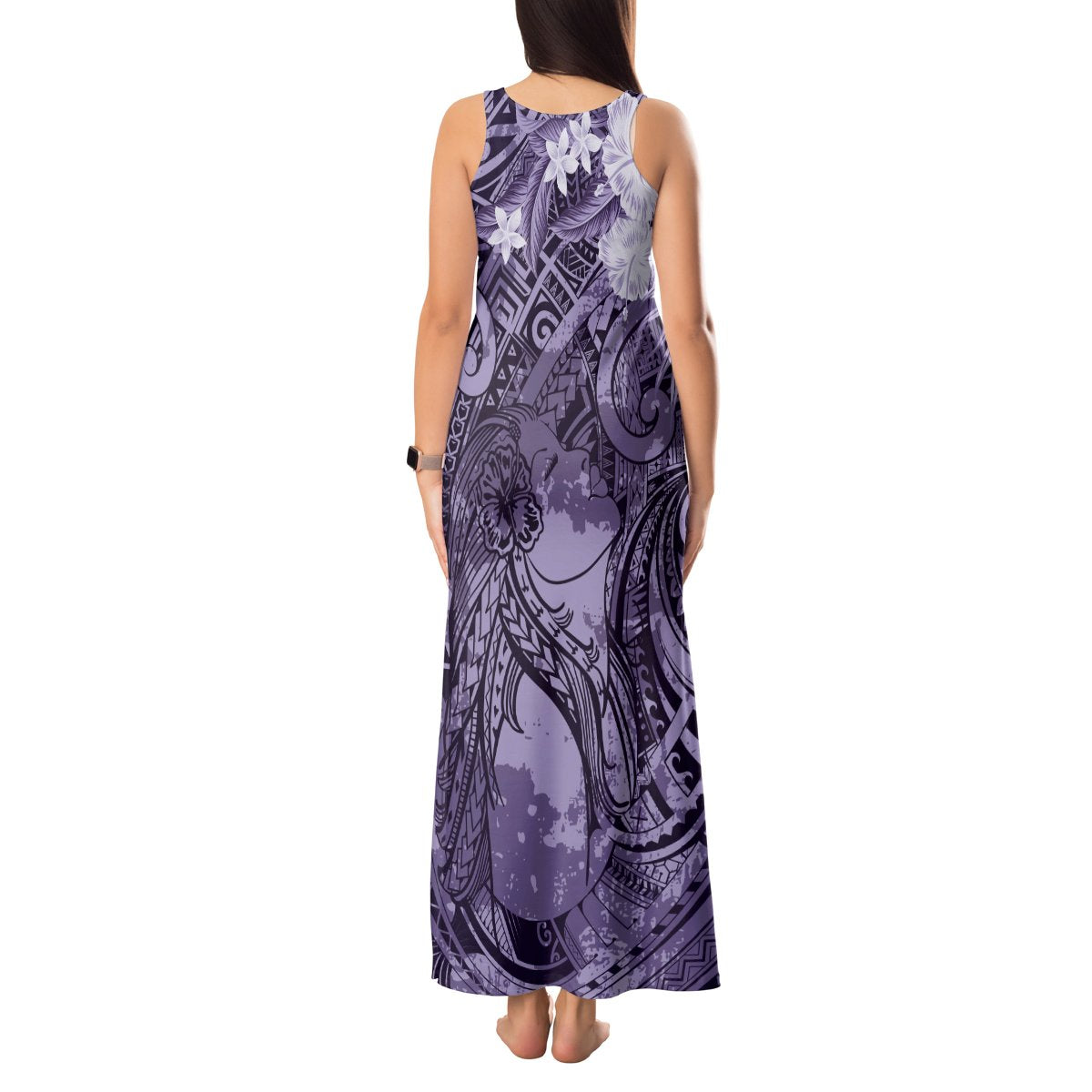 Pacific Beauty Girl Tank Maxi Dress Violet Polyneisan Tribal Vintage Motif LT9 - Polynesian Pride