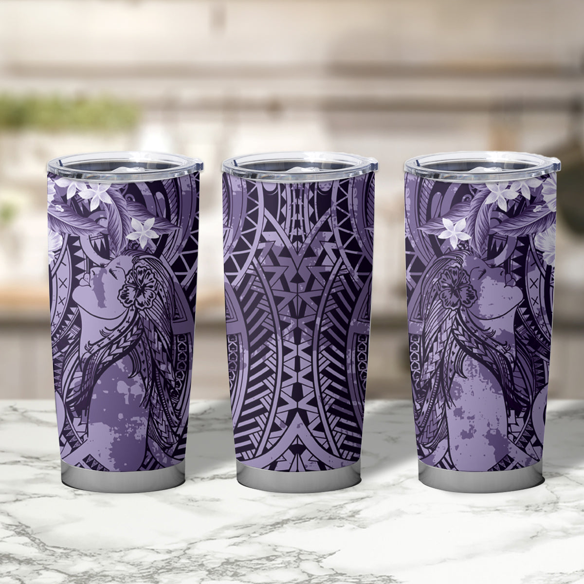 Pacific Beauty Girl Tumbler Cup Violet Polyneisan Tribal Vintage Motif LT9 - Polynesian Pride
