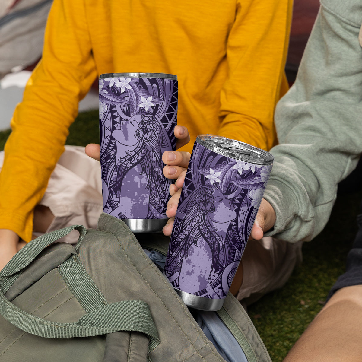 Pacific Beauty Girl Tumbler Cup Violet Polyneisan Tribal Vintage Motif LT9 - Polynesian Pride