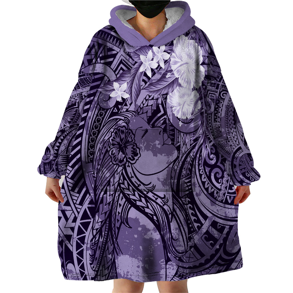 Pacific Beauty Girl Wearable Blanket Hoodie Violet Polyneisan Tribal Vintage Motif LT9 - Polynesian Pride