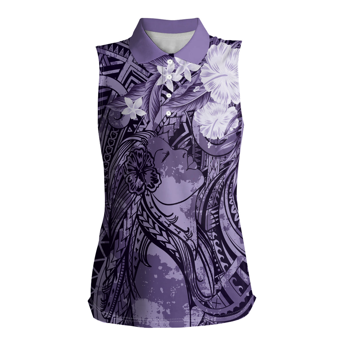 Pacific Beauty Girl Women Sleeveless Polo Shirt Violet Polyneisan Tribal Vintage Motif LT9 Female Violet - Polynesian Pride