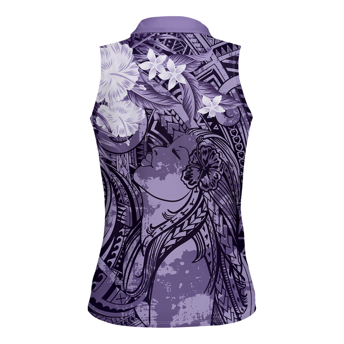 Pacific Beauty Girl Women Sleeveless Polo Shirt Violet Polyneisan Tribal Vintage Motif LT9 - Polynesian Pride