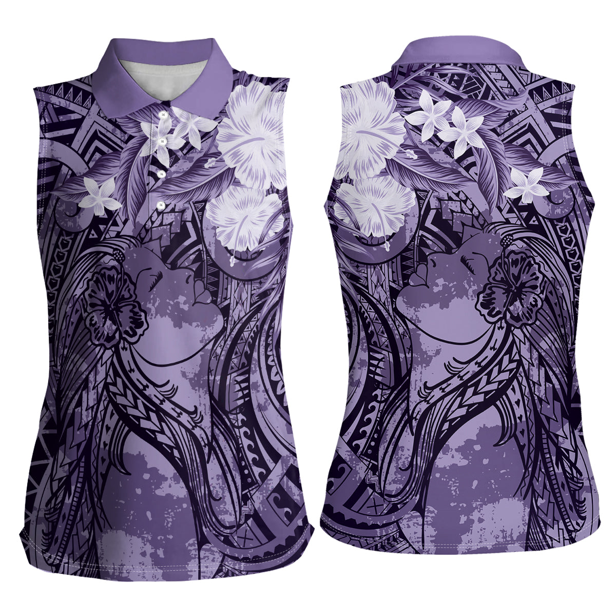 Pacific Beauty Girl Women Sleeveless Polo Shirt Violet Polyneisan Tribal Vintage Motif LT9 - Polynesian Pride