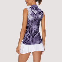 Pacific Beauty Girl Women Sleeveless Polo Shirt Violet Polyneisan Tribal Vintage Motif LT9 - Polynesian Pride
