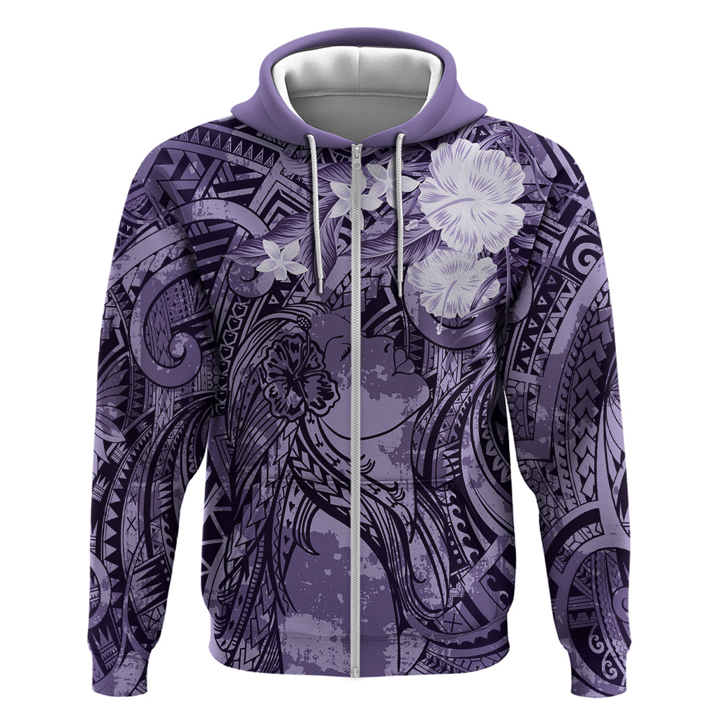 Pacific Beauty Girl Zip Hoodie Violet Polyneisan Tribal Vintage Motif LT9 Zip Hoodie Violet - Polynesian Pride