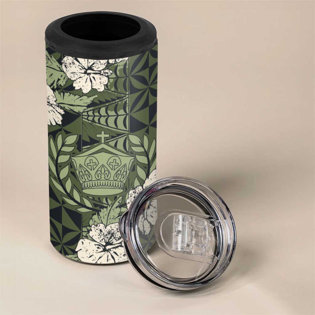 Tongan Kupesi Ngatu Hibiscus Vintage Motif 4 in 1 Can Cooler Tumbler LT9 - Polynesian Pride