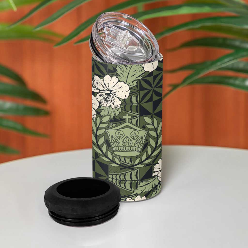 Tongan Kupesi Ngatu Hibiscus Vintage Motif 4 in 1 Can Cooler Tumbler LT9 - Polynesian Pride