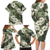 Tongan Kupesi Ngatu Hibiscus Vintage Motif Family Matching Long Sleeve Bodycon Dress and Hawaiian Shirt LT9 - Polynesian Pride