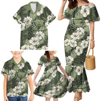 Tongan Kupesi Ngatu Hibiscus Vintage Motif Family Matching Mermaid Dress and Hawaiian Shirt LT9 - Polynesian Pride