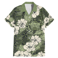Tongan Kupesi Ngatu Hibiscus Vintage Motif Family Matching Mermaid Dress and Hawaiian Shirt LT9 Dad's Shirt - Short Sleeve Green - Polynesian Pride