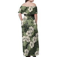 Tongan Kupesi Ngatu Hibiscus Vintage Motif Family Matching Off Shoulder Maxi Dress and Hawaiian Shirt LT9 - Polynesian Pride