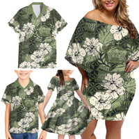 Tongan Kupesi Ngatu Hibiscus Vintage Motif Family Matching Off Shoulder Short Dress and Hawaiian Shirt LT9 - Polynesian Pride