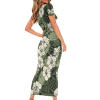 Tongan Kupesi Ngatu Hibiscus Vintage Motif Family Matching Short Sleeve Bodycon Dress and Hawaiian Shirt LT9 - Polynesian Pride