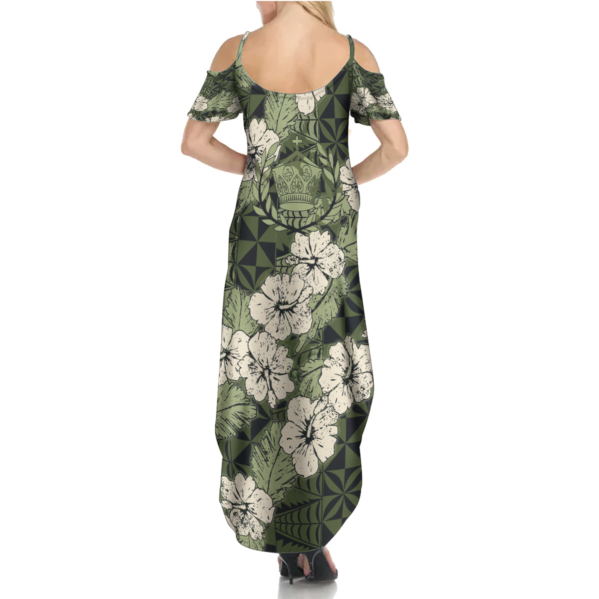 Tongan Kupesi Ngatu Hibiscus Vintage Motif Family Matching Summer Maxi Dress and Hawaiian Shirt LT9 - Polynesian Pride