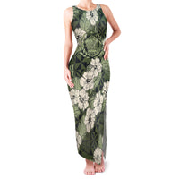 Tongan Kupesi Ngatu Hibiscus Vintage Motif Family Matching Tank Maxi Dress and Hawaiian Shirt LT9 Mom's Dress Green - Polynesian Pride