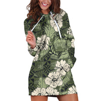 Tongan Kupesi Ngatu Hibiscus Vintage Motif Hoodie Dress LT9 Green - Polynesian Pride