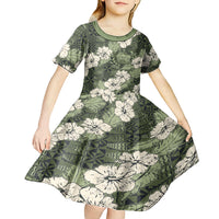 Tongan Kupesi Ngatu Hibiscus Vintage Motif Kid Short Sleeve Dress LT9 - Polynesian Pride