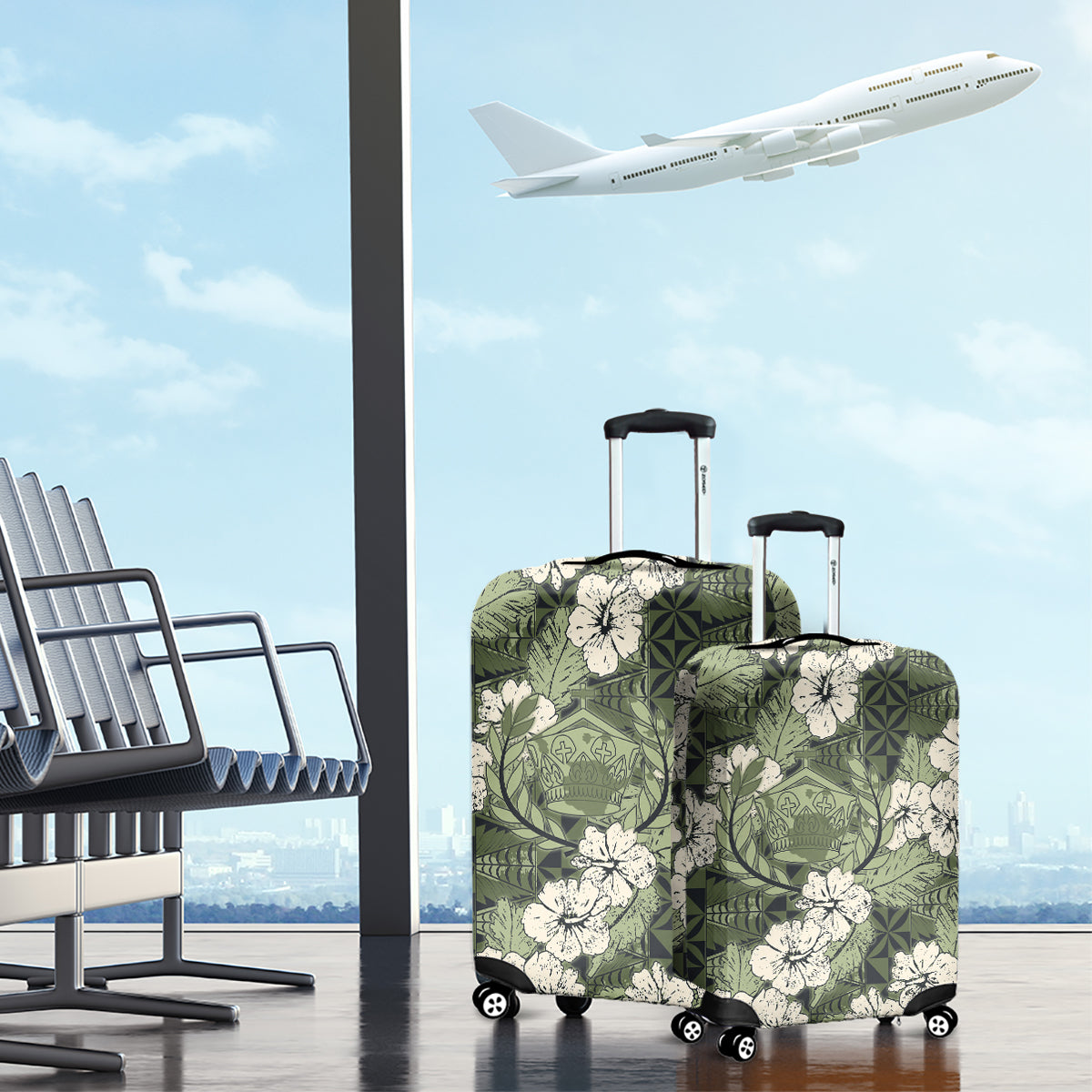 Tongan Kupesi Ngatu Hibiscus Vintage Motif Luggage Cover
