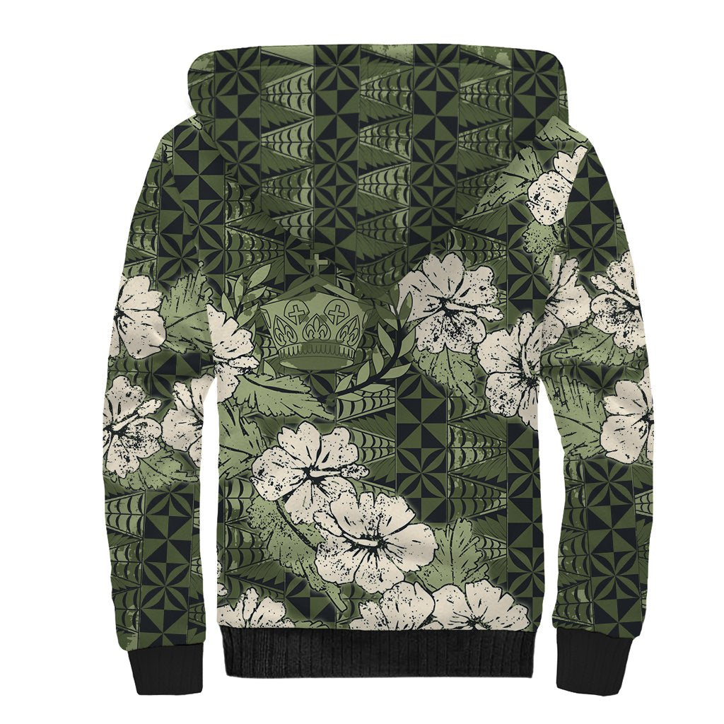 Tongan Kupesi Ngatu Hibiscus Vintage Motif Sherpa Hoodie LT9 - Polynesian Pride