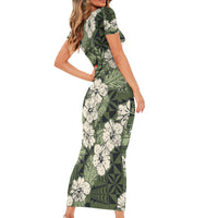 Tongan Kupesi Ngatu Hibiscus Vintage Motif Short Sleeve Bodycon Dress LT9 - Polynesian Pride
