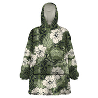 Tongan Kupesi Ngatu Hibiscus Vintage Motif Wearable Blanket Hoodie LT9 One Size Green - Polynesian Pride
