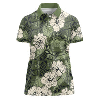 Tongan Kupesi Ngatu Hibiscus Vintage Motif Women Polo Shirt LT9 Female Green - Polynesian Pride
