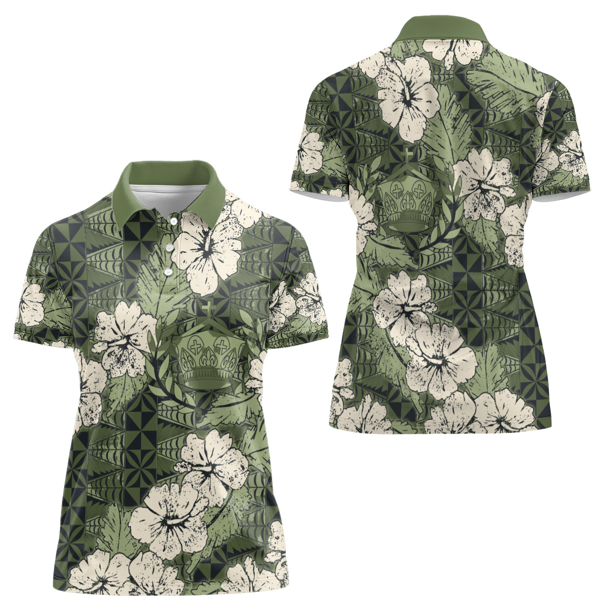 Tongan Kupesi Ngatu Hibiscus Vintage Motif Women Polo Shirt LT9 - Polynesian Pride