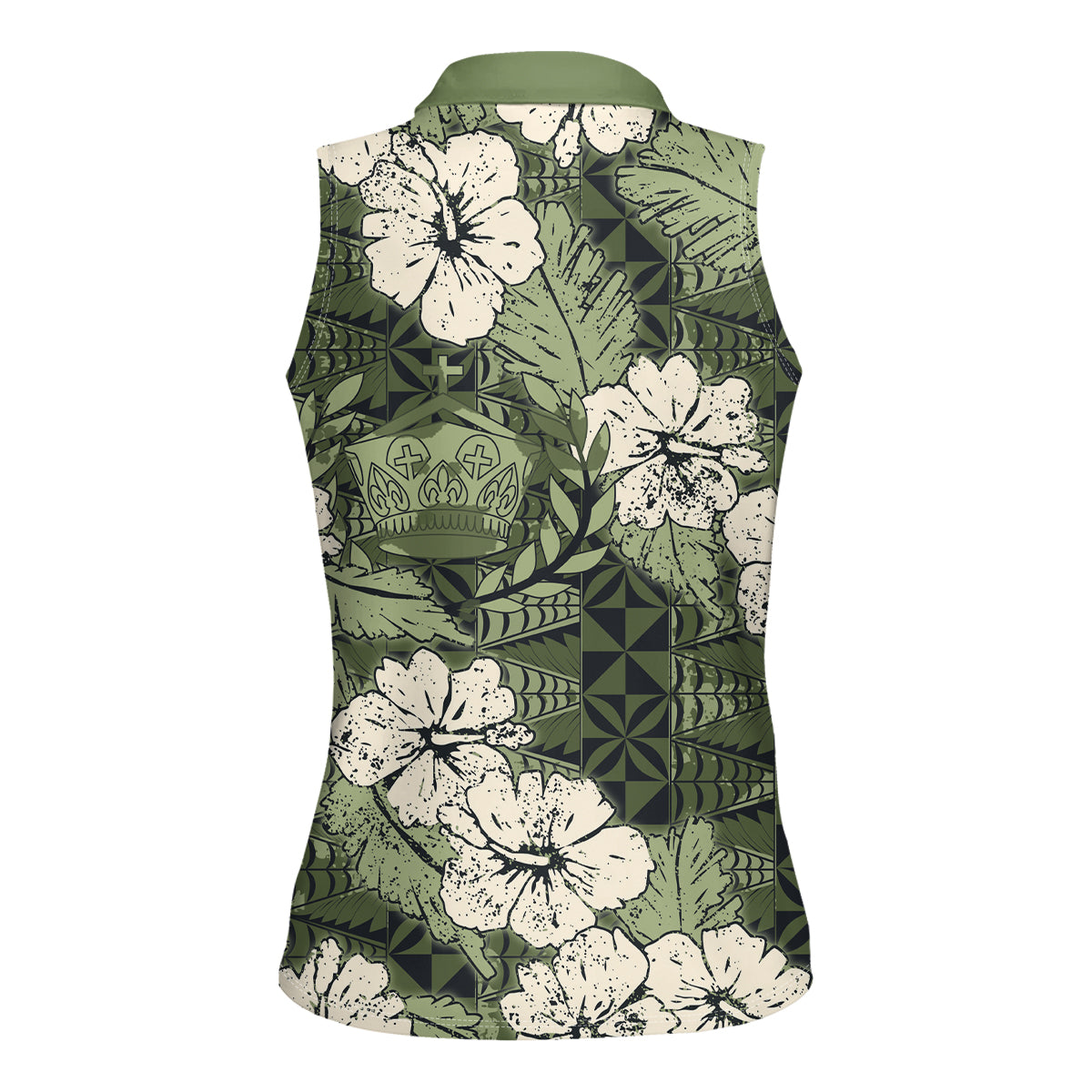 Tongan Kupesi Ngatu Hibiscus Vintage Motif Women Sleeveless Polo Shirt LT9 - Polynesian Pride