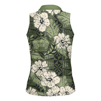 Tongan Kupesi Ngatu Hibiscus Vintage Motif Women Sleeveless Polo Shirt LT9 - Polynesian Pride