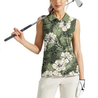 Tongan Kupesi Ngatu Hibiscus Vintage Motif Women Sleeveless Polo Shirt LT9 - Polynesian Pride