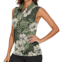 Tongan Kupesi Ngatu Hibiscus Vintage Motif Women Sleeveless Polo Shirt LT9 - Polynesian Pride