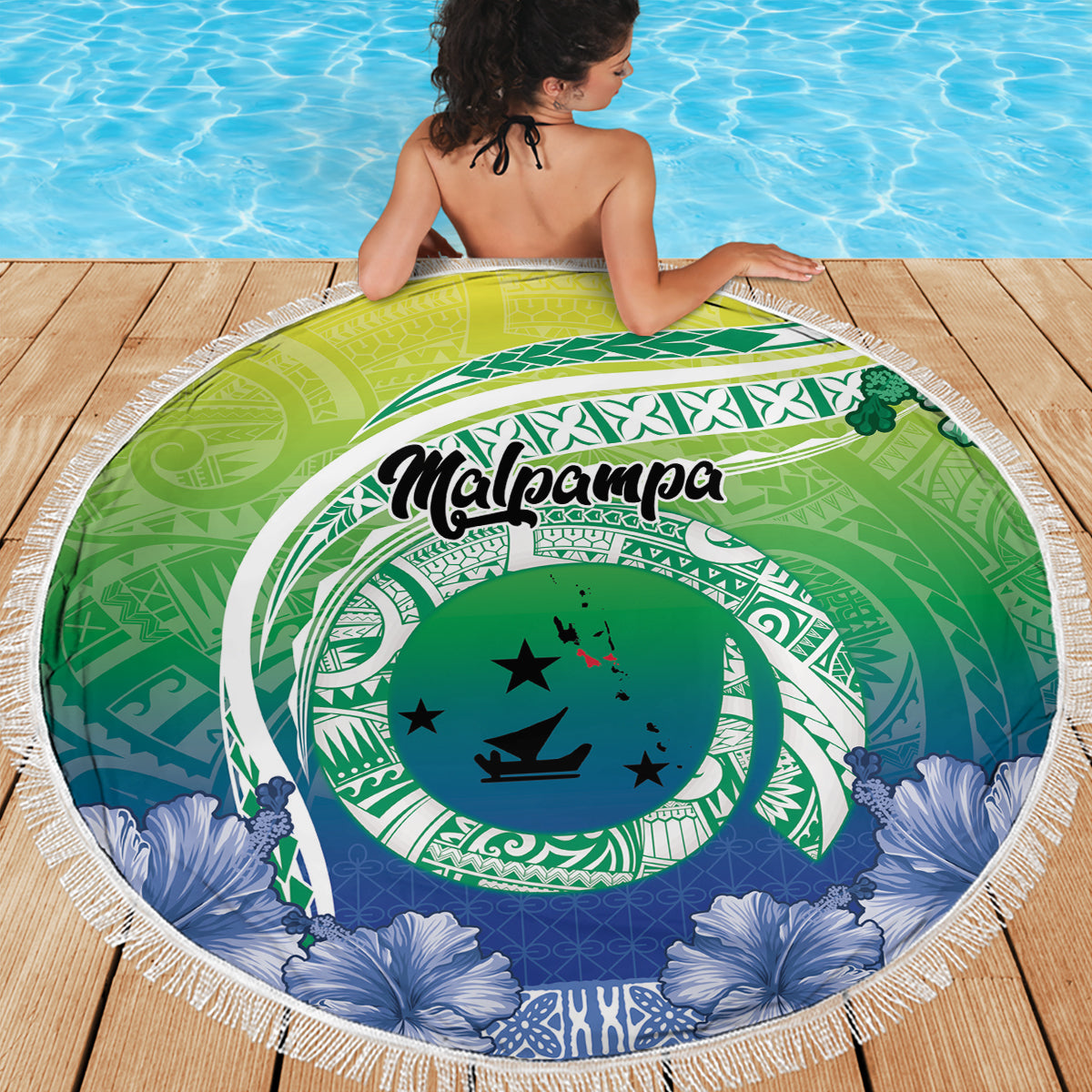 Malpampa Vanuatu Beach Blanket Hibiscus Sand Drawing with Pacific Pattern