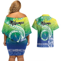 Malpampa Vanuatu Couples Matching Off Shoulder Short Dress and Hawaiian Shirt Hibiscus Sand Drawing with Pacific Pattern LT9 - Polynesian Pride